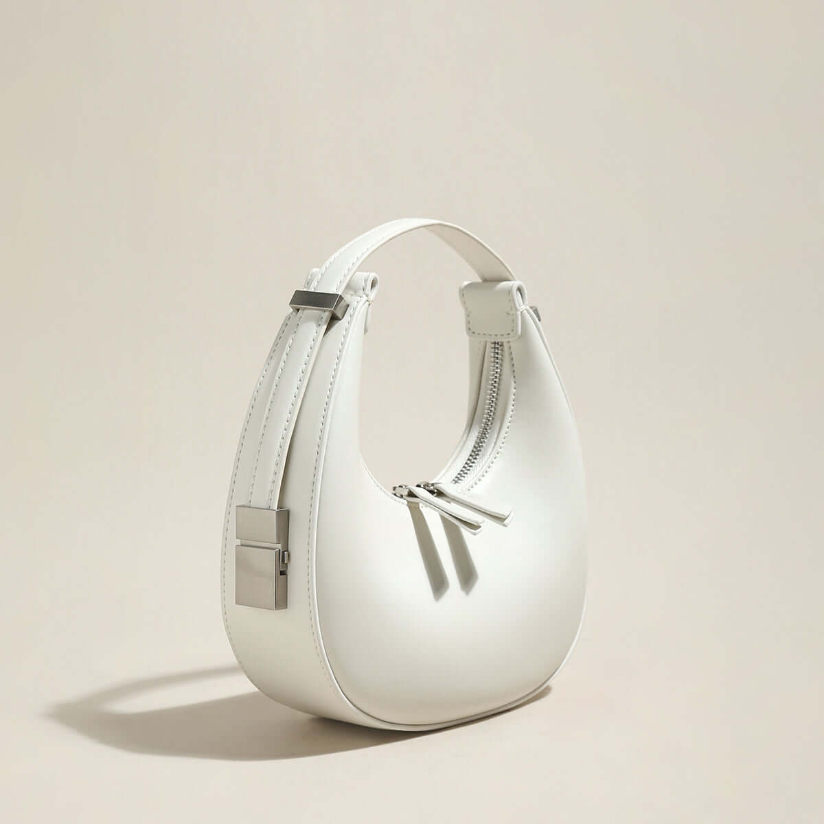 structured leather crescent moon bag white 2