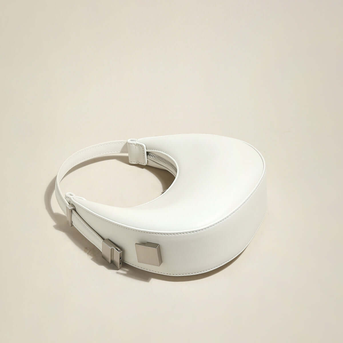 structured leather crescent moon bag white 3