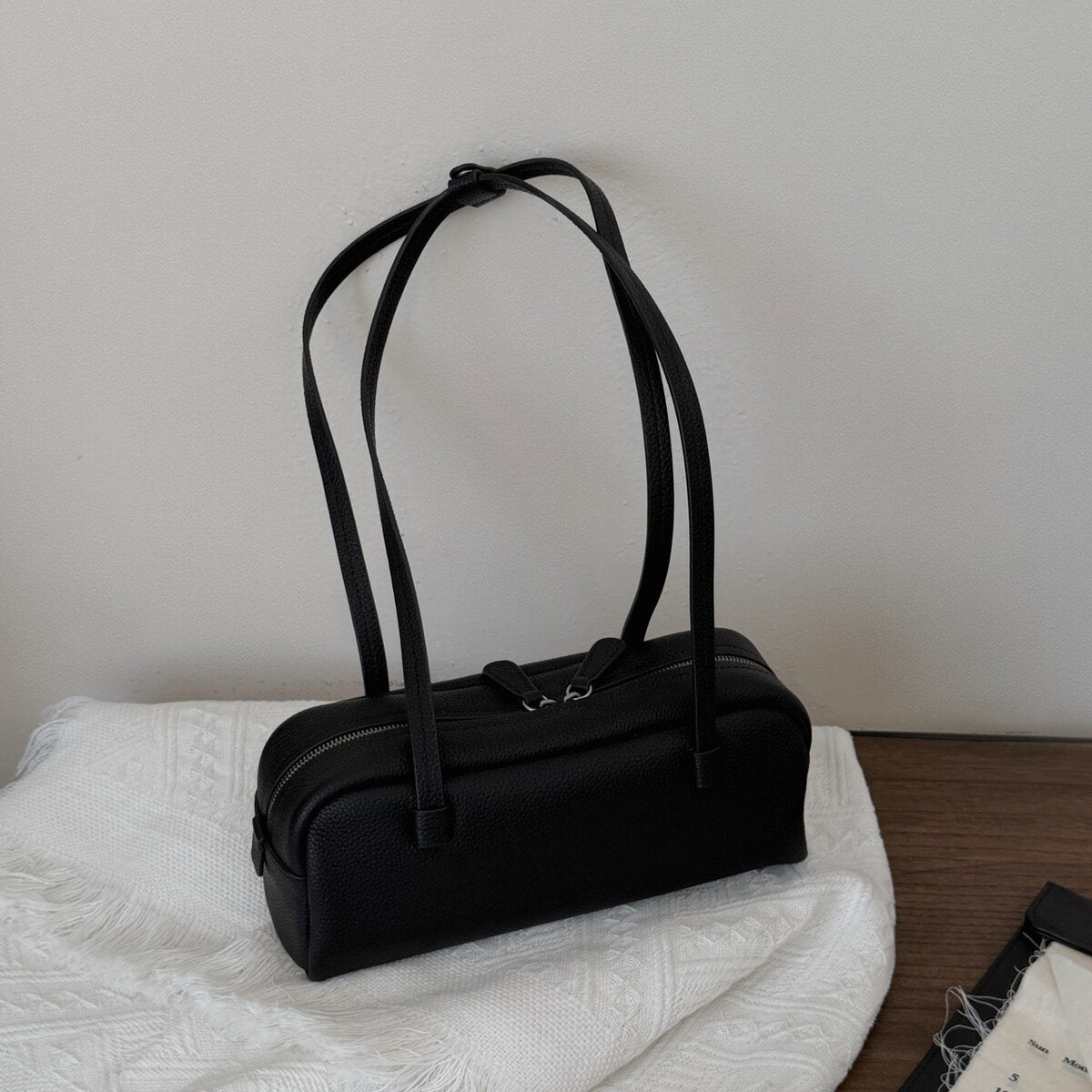 Structured Pebbled Leather Pillow Bag – Dual Handle Shoulder Tote