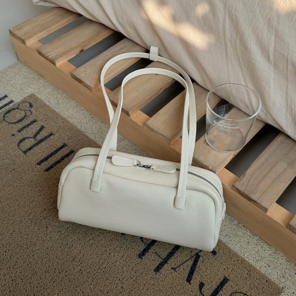 Structured Pebbled Leather Pillow Bag – Dual Handle Shoulder Tote