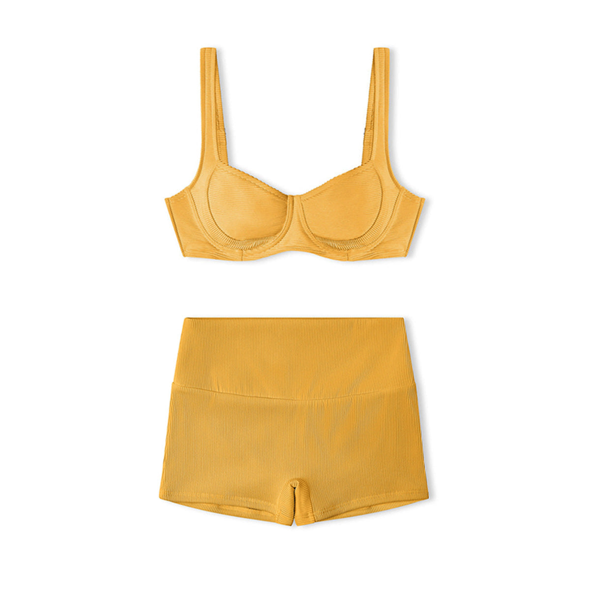 structured underwired bra top and boyleg swimsuit all yellow 4