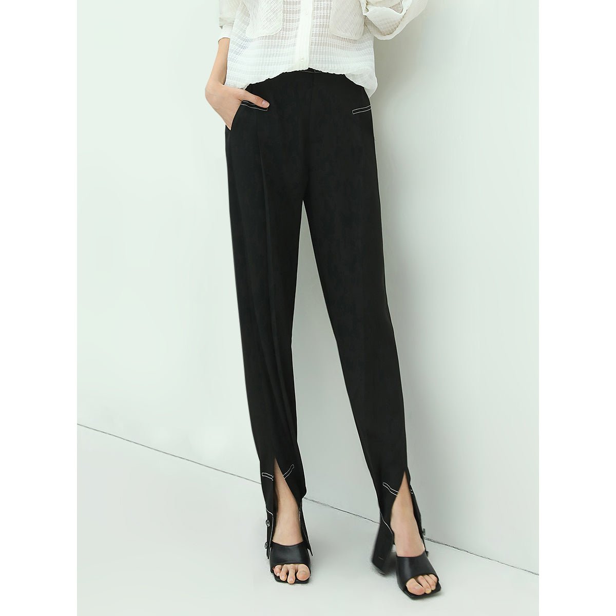 stylish black pants with front ankle slits all black 1