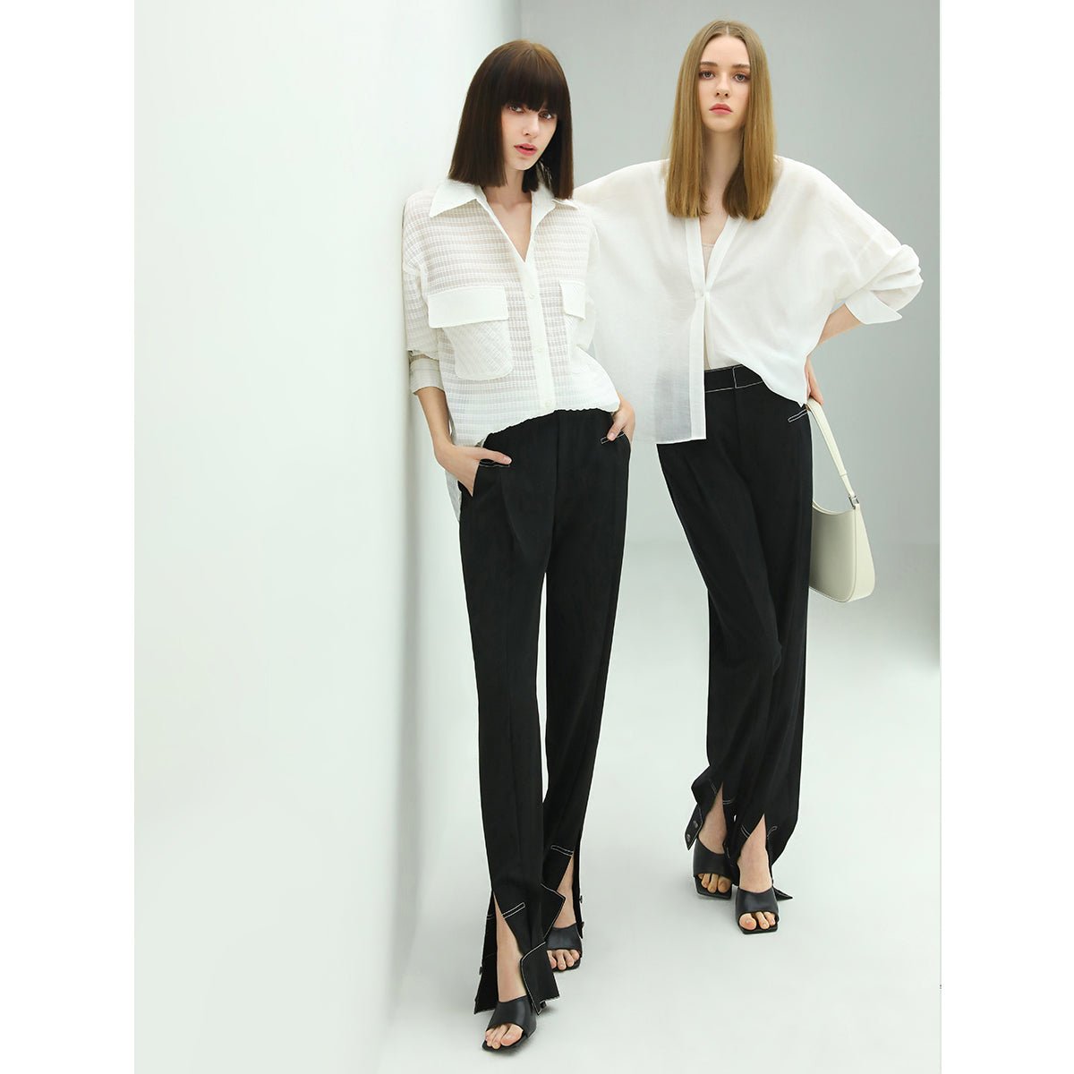 stylish black pants with front ankle slits all black 2