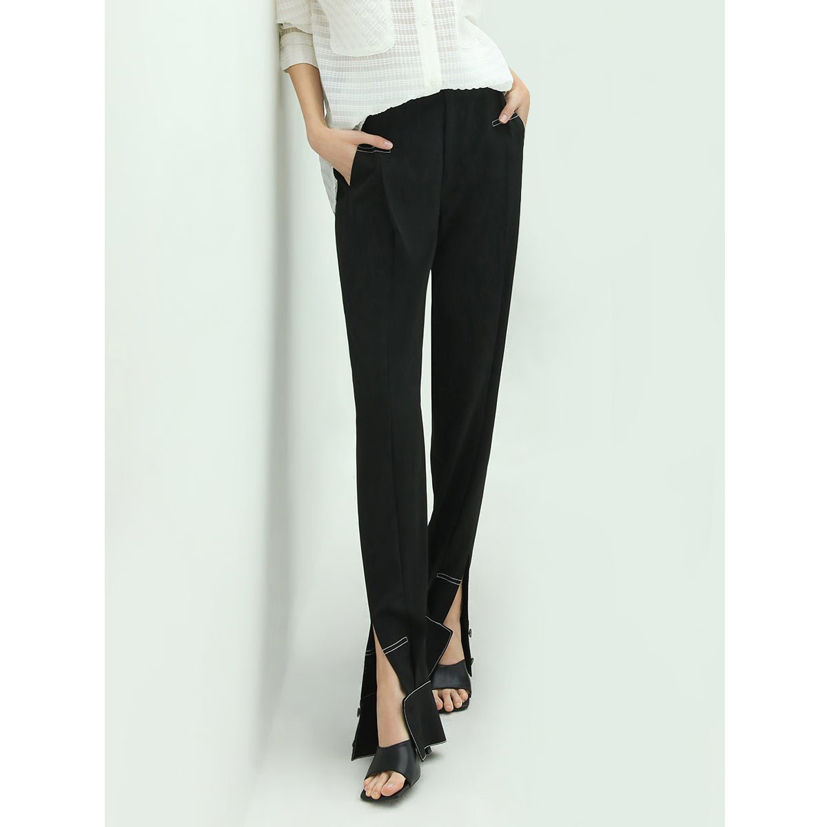 stylish black pants with front ankle slits all black 3