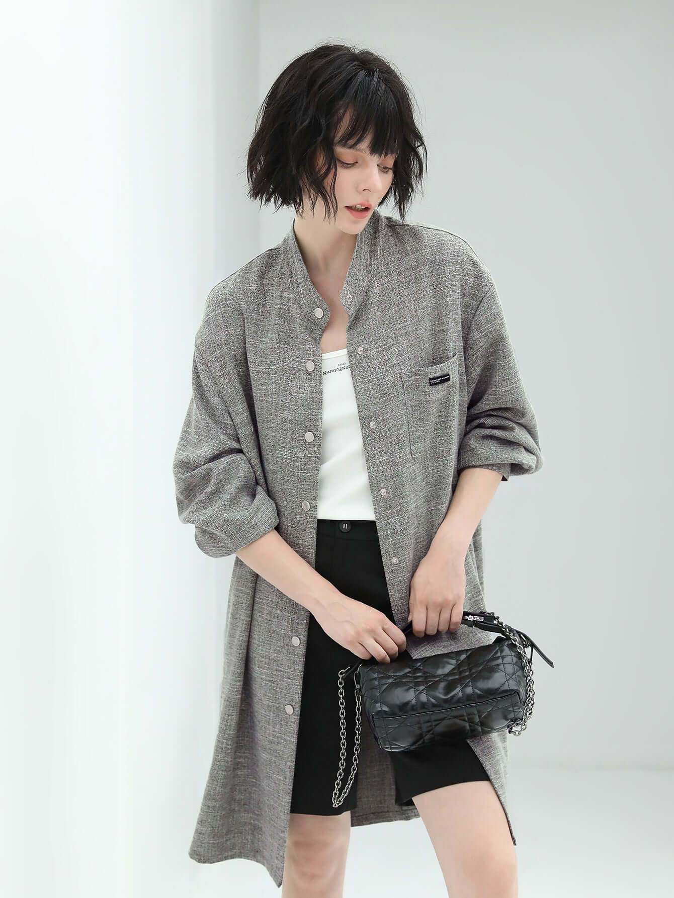 stylish mid length shirt all grey 1