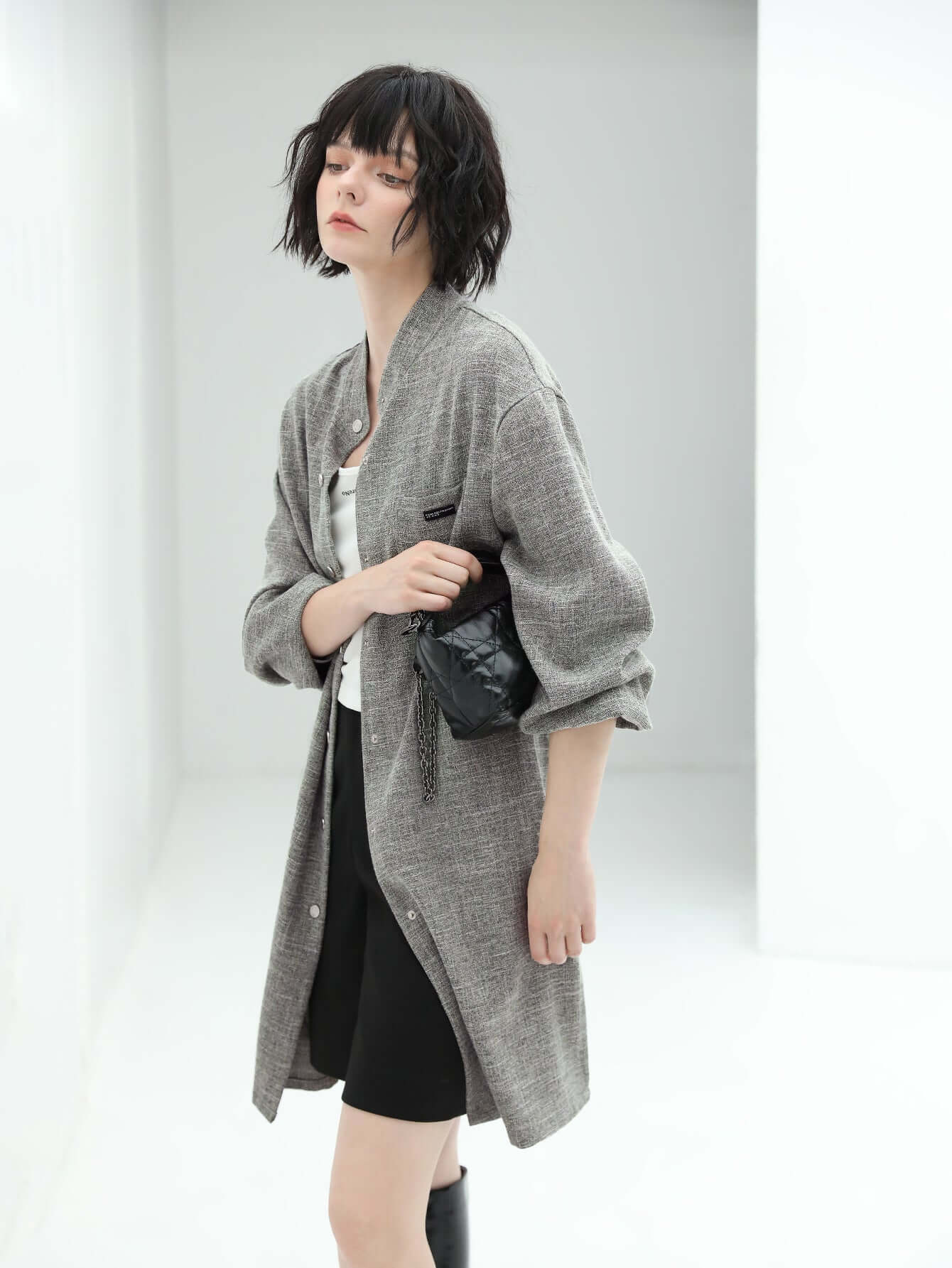 stylish mid length shirt all grey 2