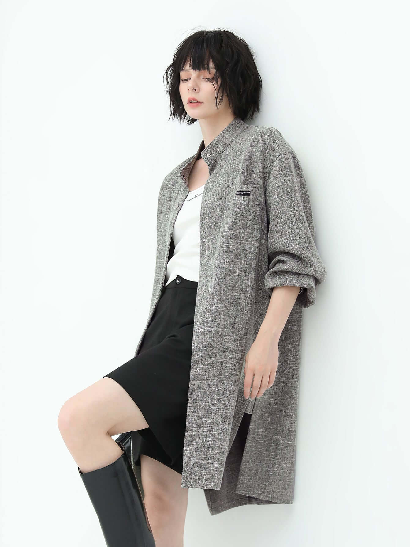 stylish mid length shirt all grey 3