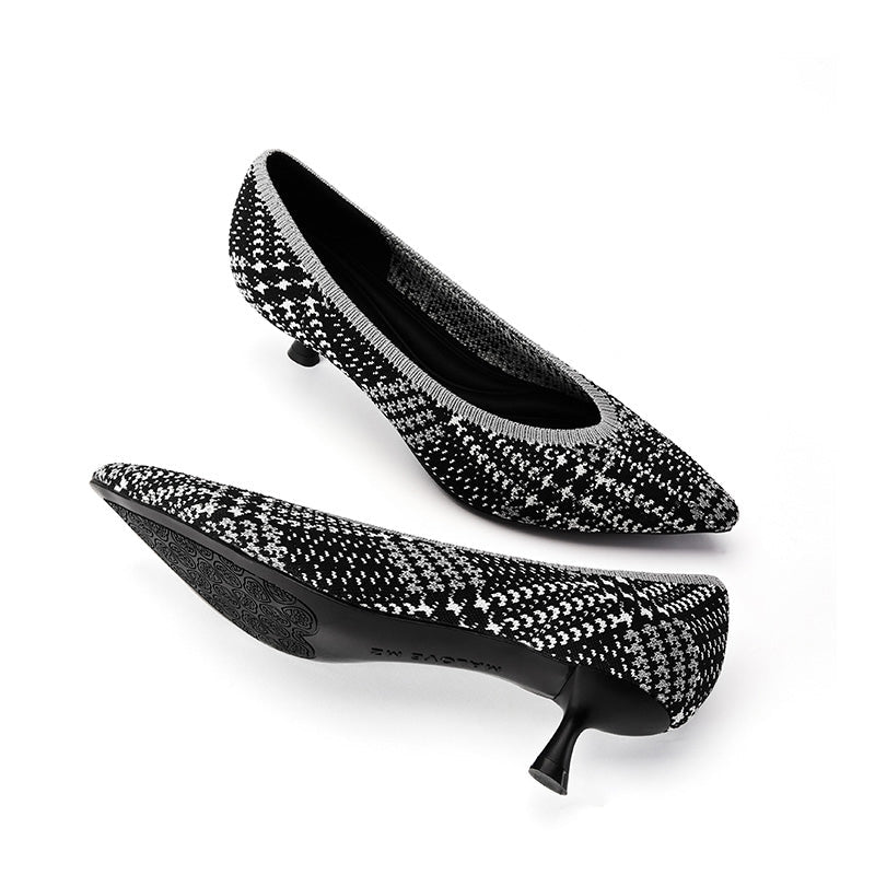 stylish pointed toe shallow kitten heel work pumps all black 4