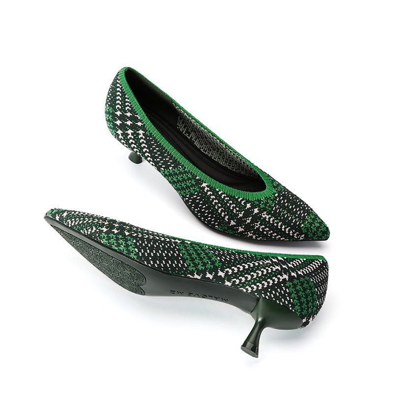 stylish pointed toe shallow kitten heel work pumps all green 5