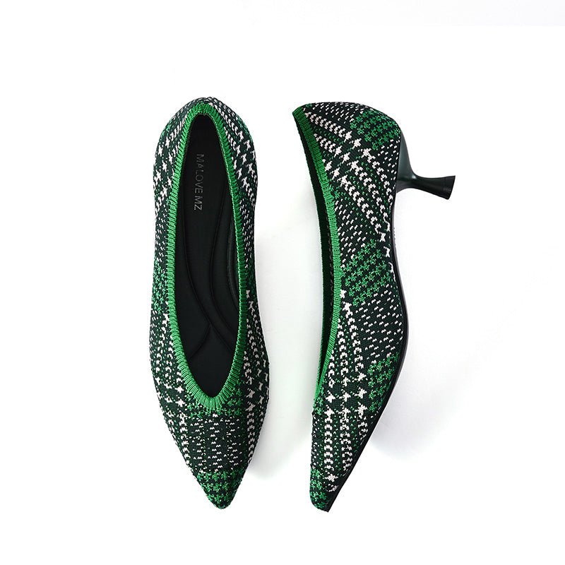 stylish pointed toe shallow kitten heel work pumps all green 3