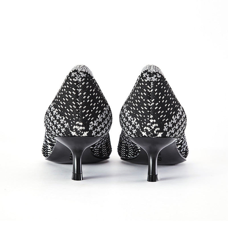 stylish pointed toe shallow kitten heel work pumps all black 2