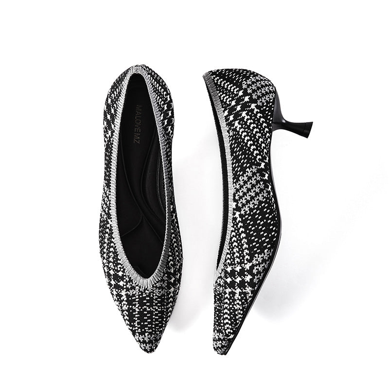 stylish pointed toe shallow kitten heel work pumps all black 3