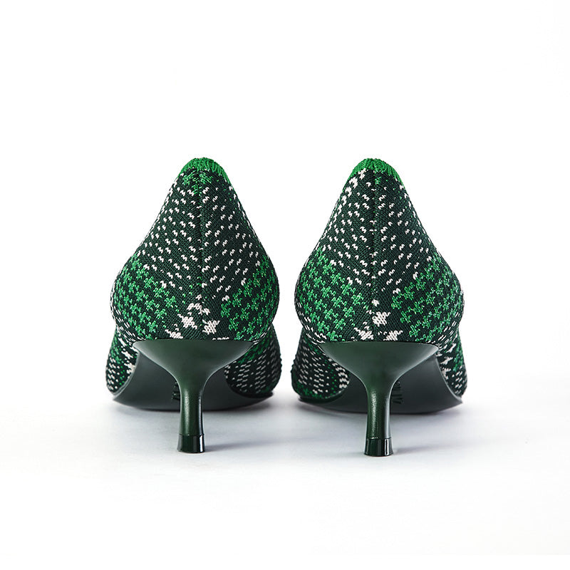 stylish pointed toe shallow kitten heel work pumps all green 2