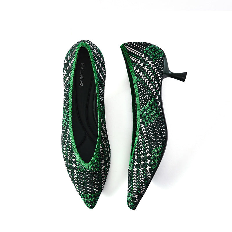 stylish pointed toe shallow kitten heel work pumps all green 3