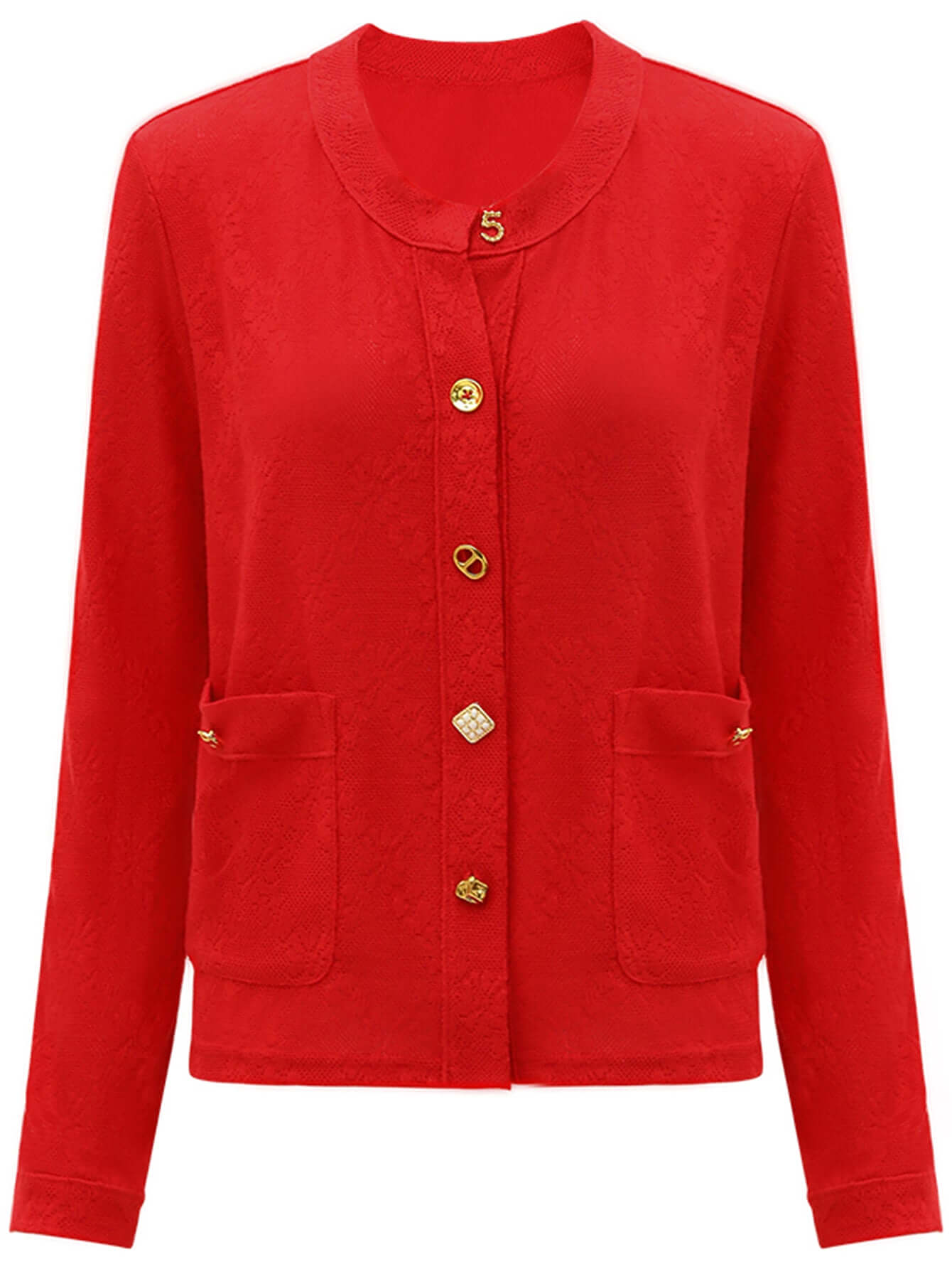 stylish red cardigan with gold snap buttons all red 4