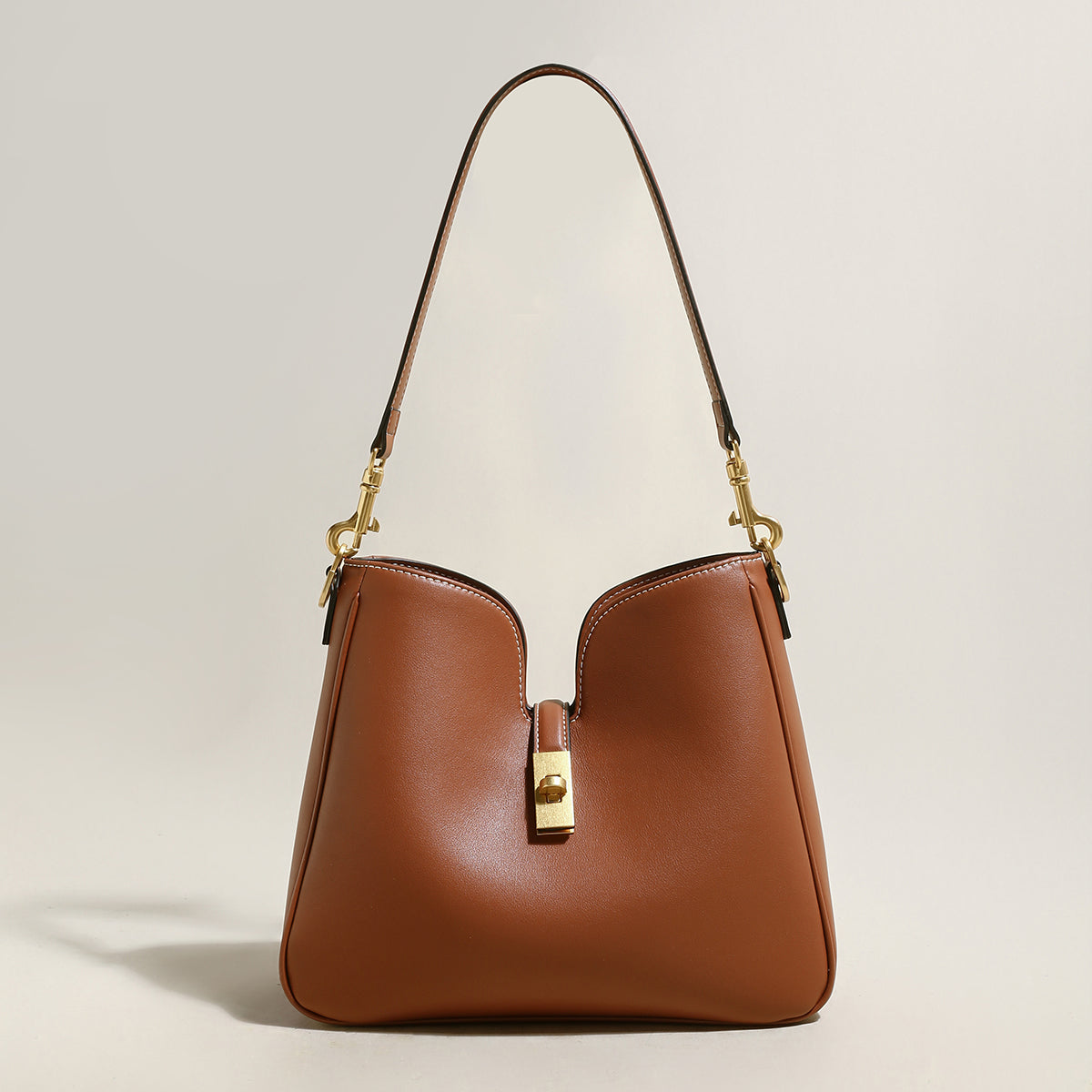 stylish scallop leather tote bag brown 1
