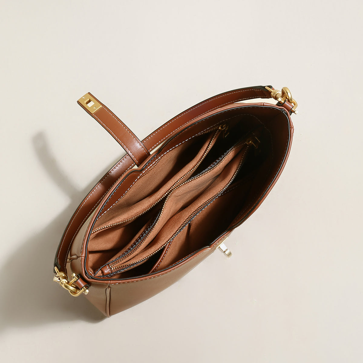 stylish scallop leather tote bag brown 3