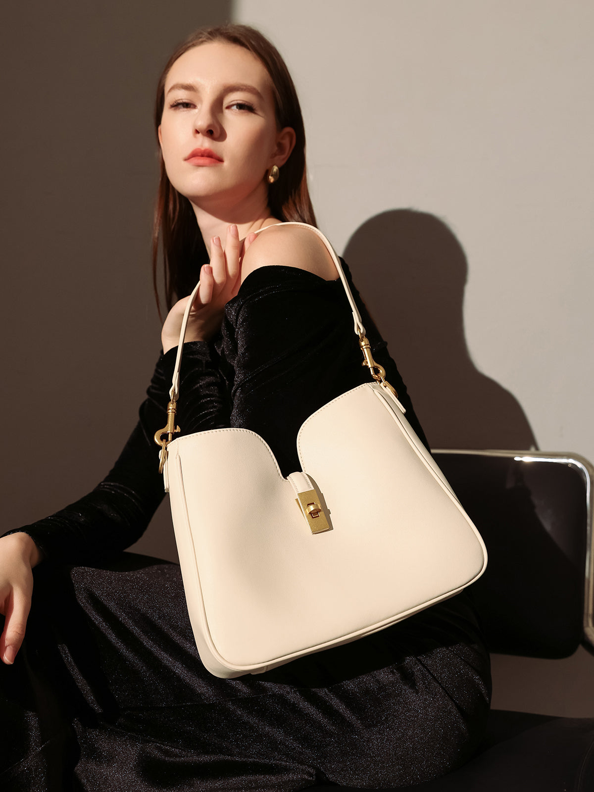stylish scallop leather tote bag white 2