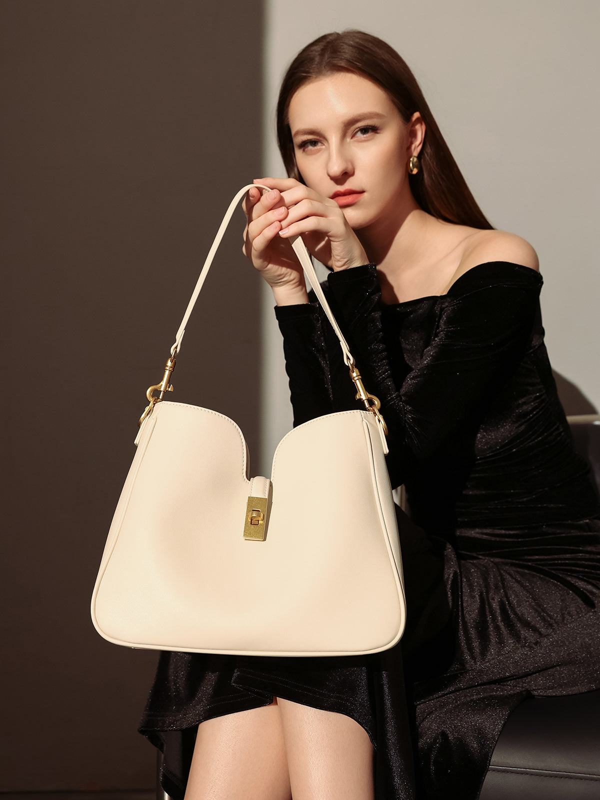 stylish scallop leather tote bag white 3