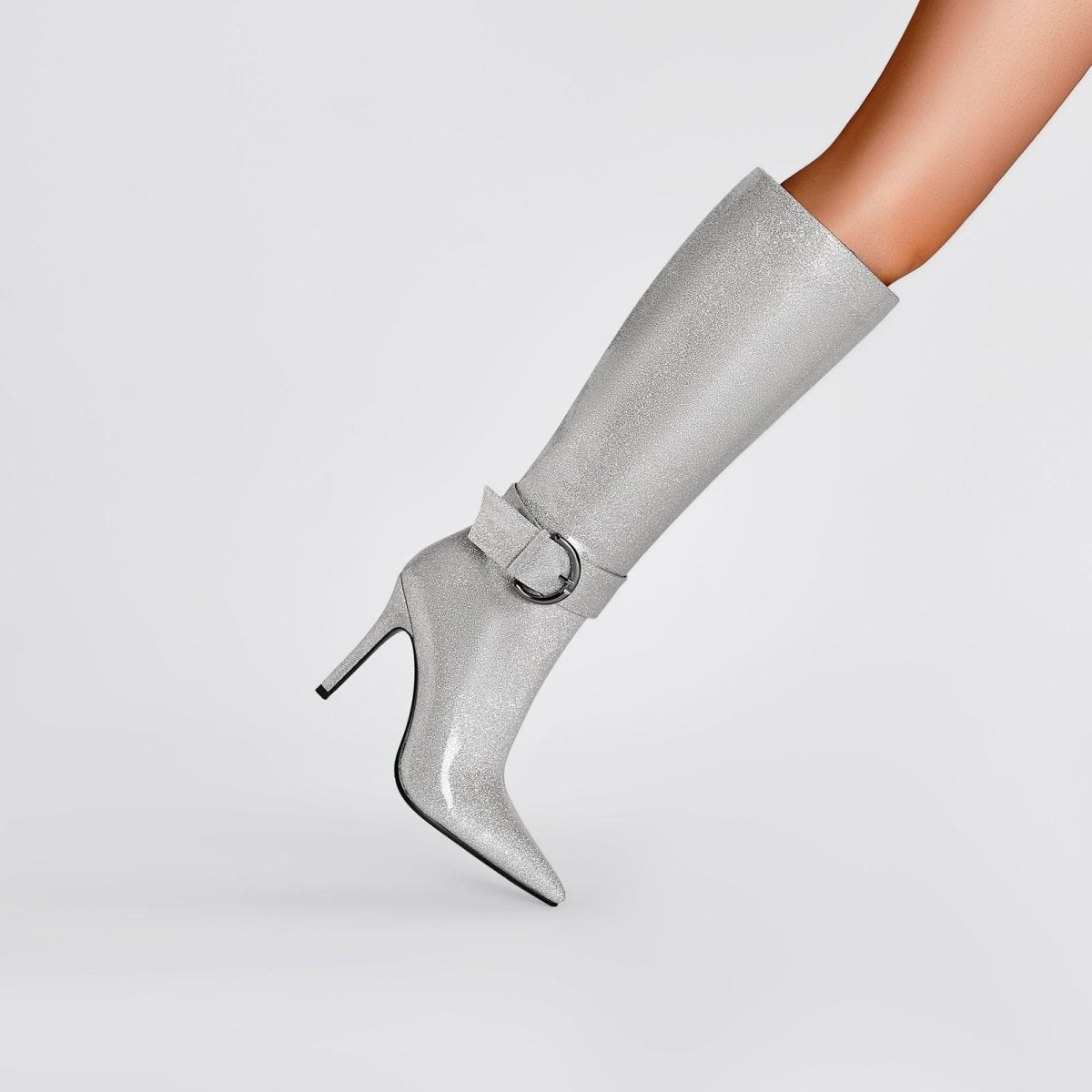 Stylish Silver Side Buckle Knee High Boots - 0cm