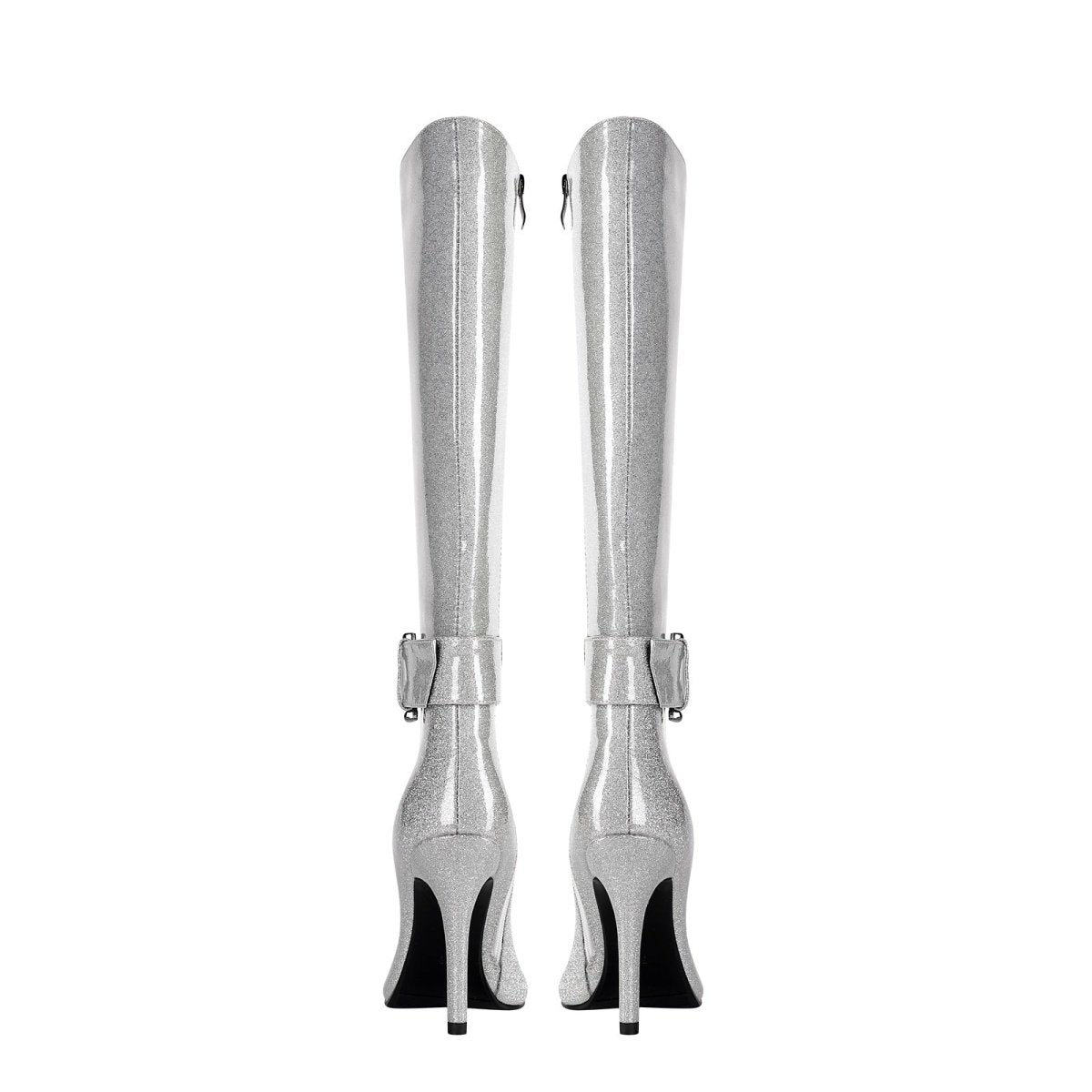 Stylish Silver Side Buckle Knee High Boots - 0cm