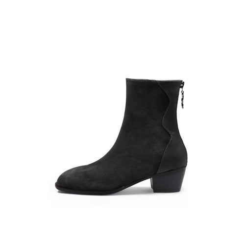 stylish suede block heel boots all black 1