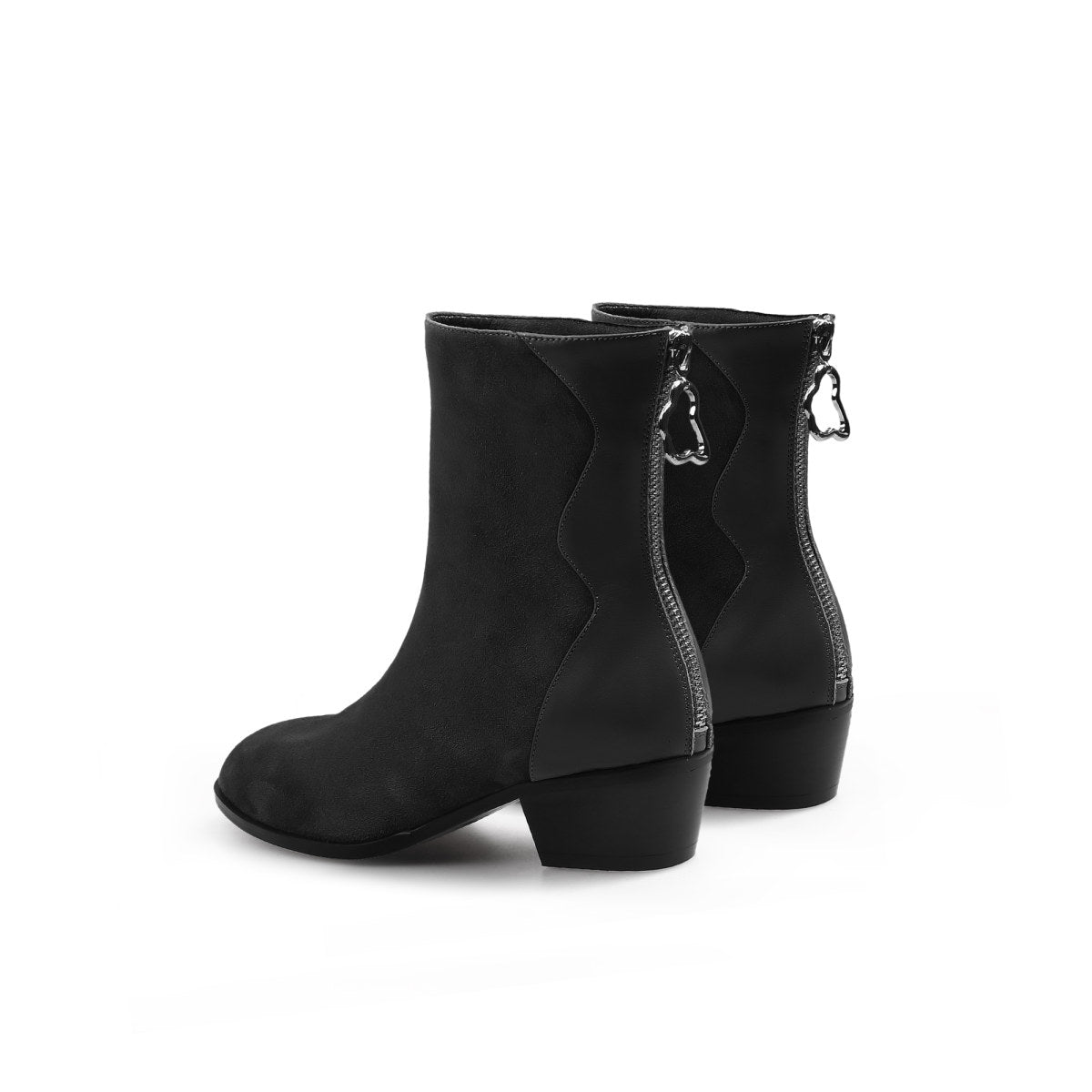 stylish suede block heel boots all black 5