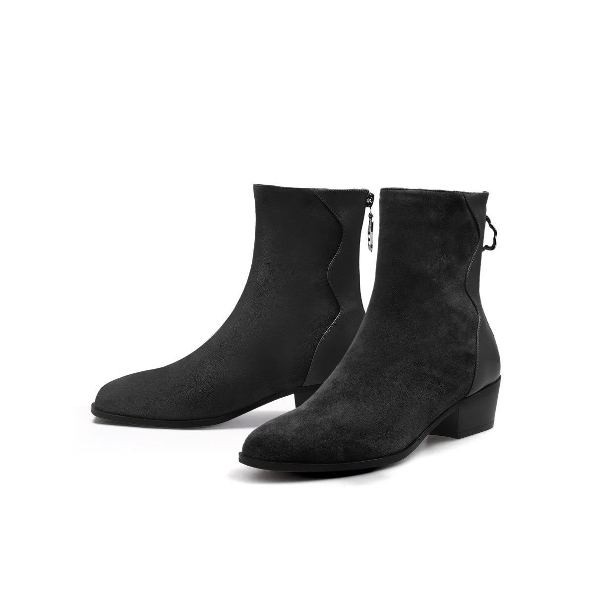 stylish suede block heel boots all black 6