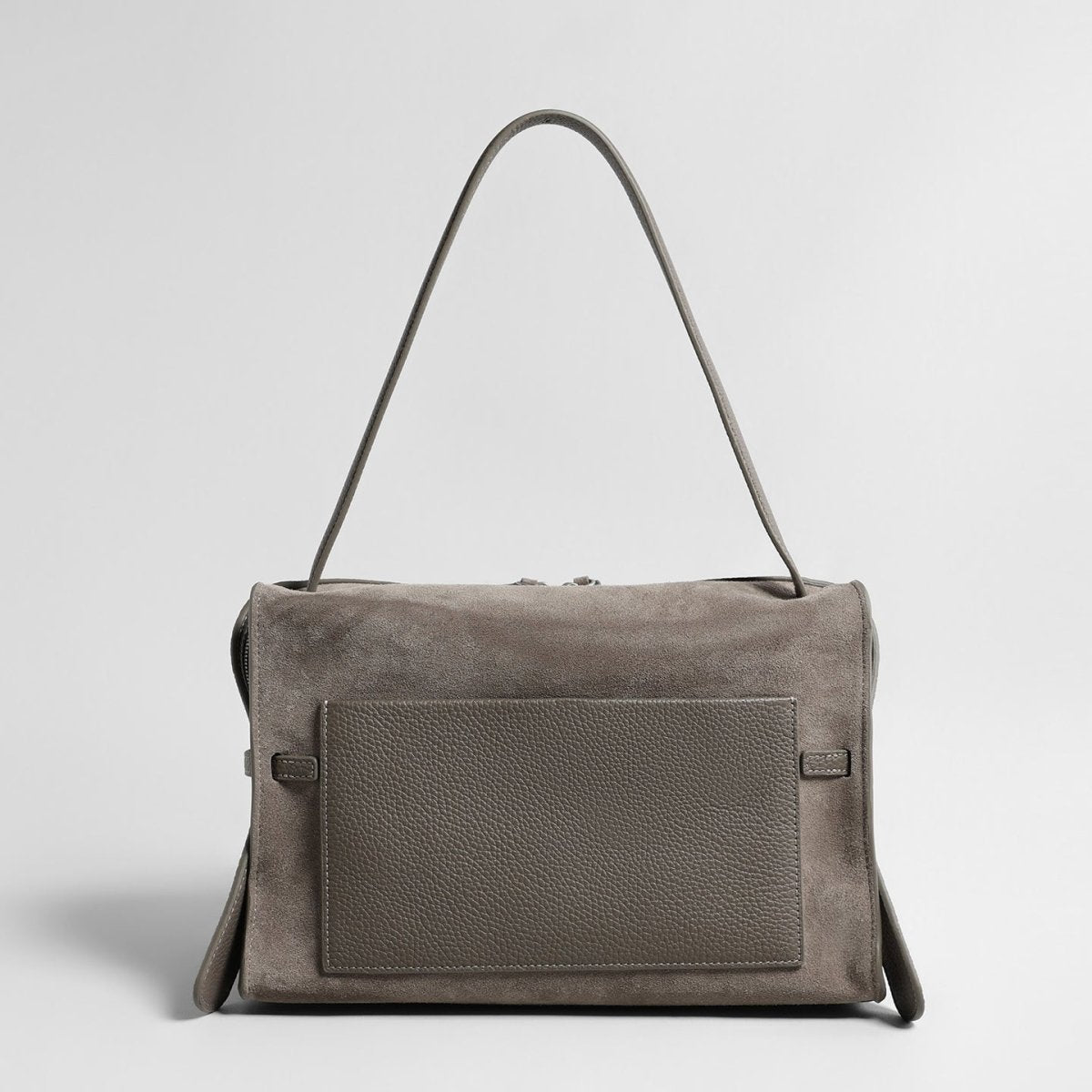 Suede Belted Shoulder Bag – Wave-Zip Leather Trim Bag
