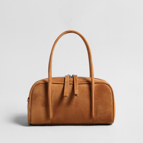 Suede Boston Bag – Curved Top-Handle Shoulder & Crossbody Bag