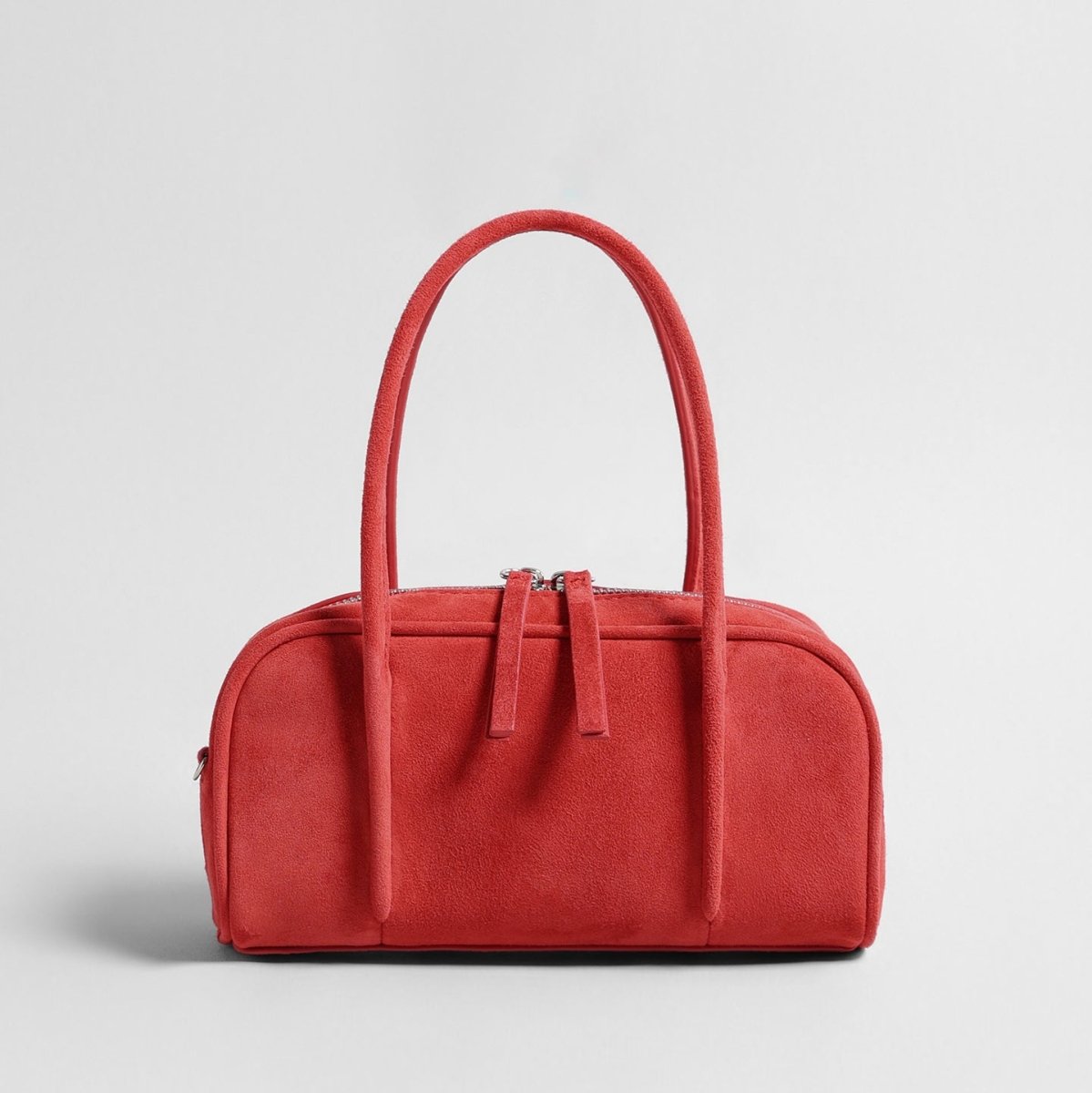 Suede Boston Bag – Curved Top-Handle Shoulder & Crossbody Bag