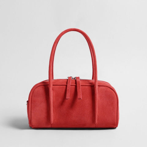 Suede Boston Bag – Curved Top-Handle Shoulder & Crossbody Bag