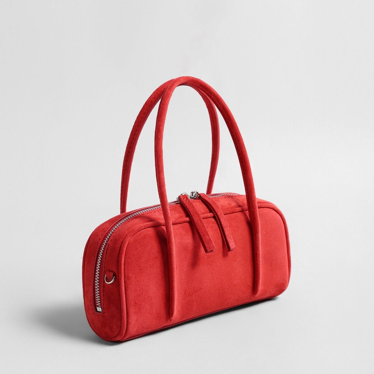Suede Boston Bag – Curved Top-Handle Shoulder & Crossbody Bag