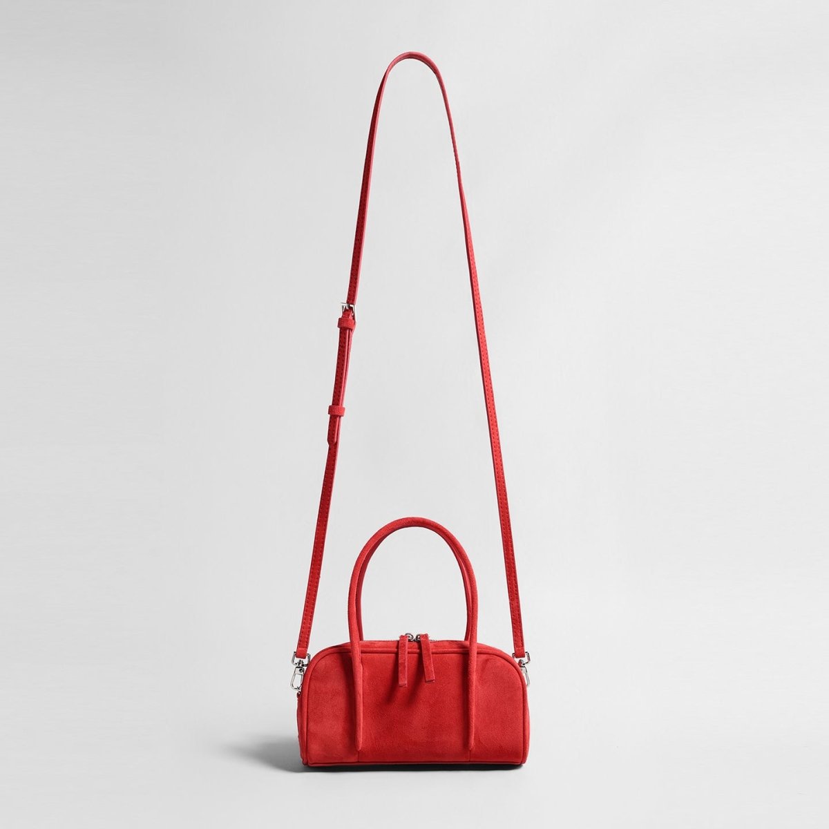 Suede Boston Bag – Curved Top-Handle Shoulder & Crossbody Bag