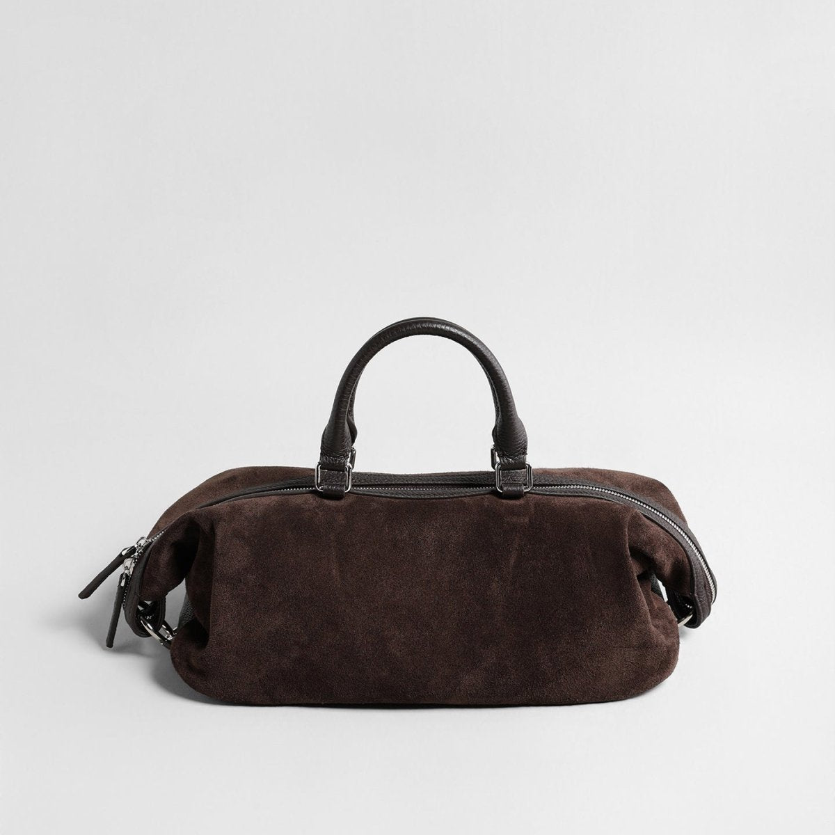 Suede Cylinder Pillow Bag – Leather Handle Shoulder & Crossbody Bag