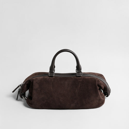 Suede Cylinder Pillow Bag – Leather Handle Shoulder & Crossbody Bag