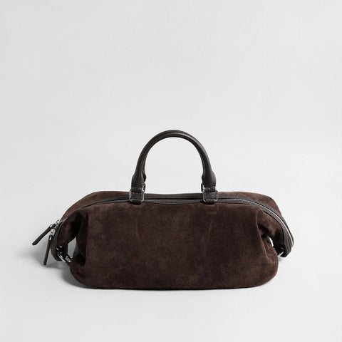 Suede Cylinder Pillow Bag – Leather Handle Shoulder & Crossbody Bag