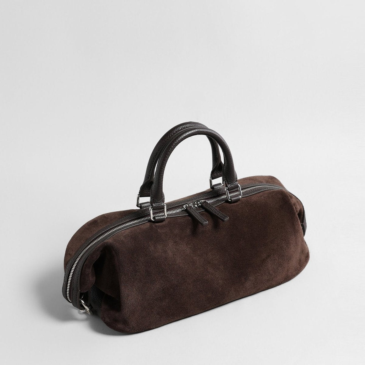 Suede Cylinder Pillow Bag – Leather Handle Shoulder & Crossbody Bag