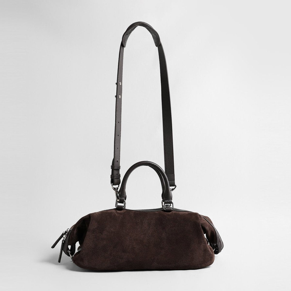 Suede Cylinder Pillow Bag – Leather Handle Shoulder & Crossbody Bag