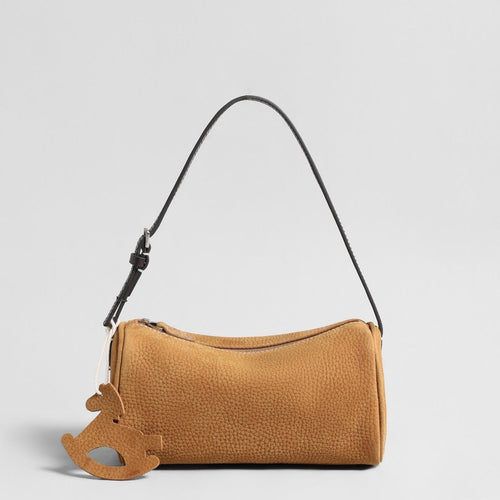 Suede Cylinder Shoulder Bag – Adjustable Crossbody Bag with Pony Charm