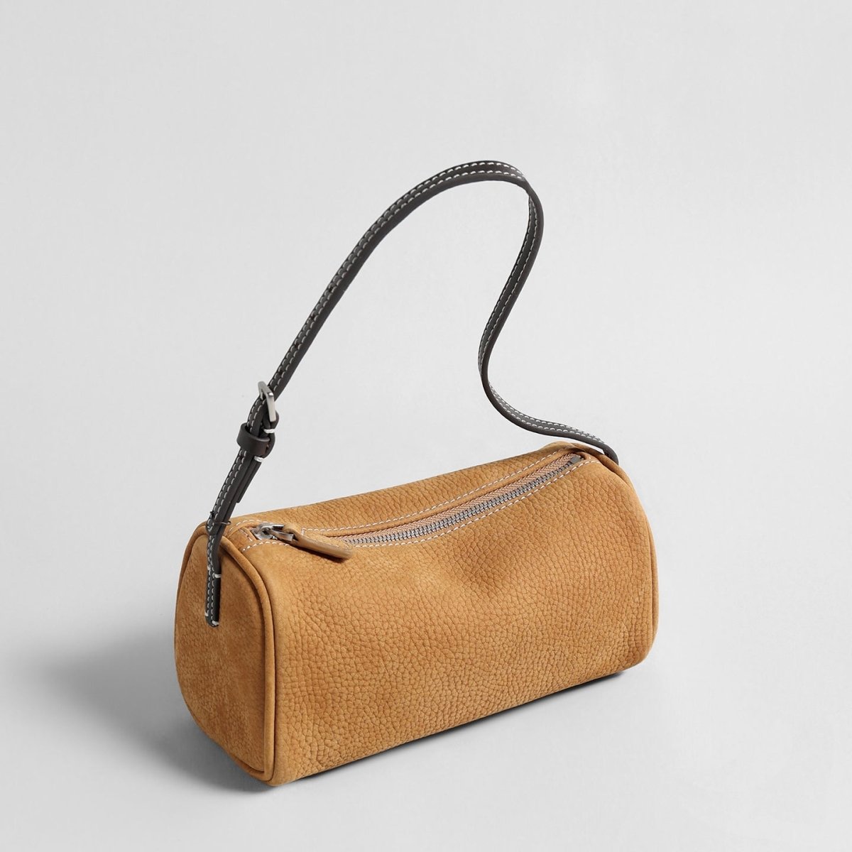 Suede Cylinder Shoulder Bag – Adjustable Crossbody Bag with Pony Charm