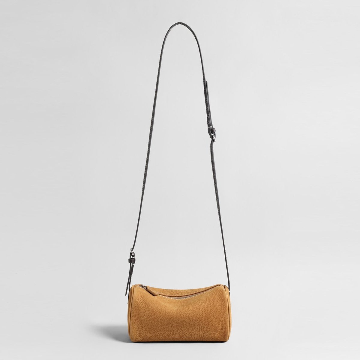Suede Cylinder Shoulder Bag – Adjustable Crossbody Bag with Pony Charm
