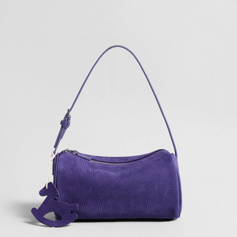 Suede Cylinder Shoulder Bag – Adjustable Crossbody Bag with Pony Charm