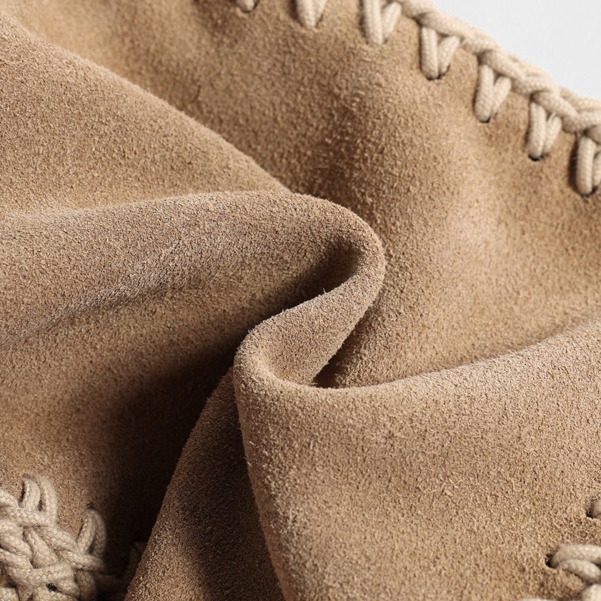 Vintage Suede Drawstring Pouch Bag – Woven Trim Crossbody Bag