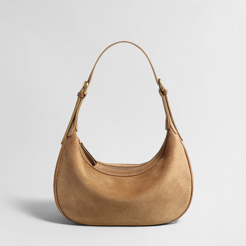 Suede Leather Crescent Hobo Bag – Dumpling-Inspired Silhouette with Adjustable Strap