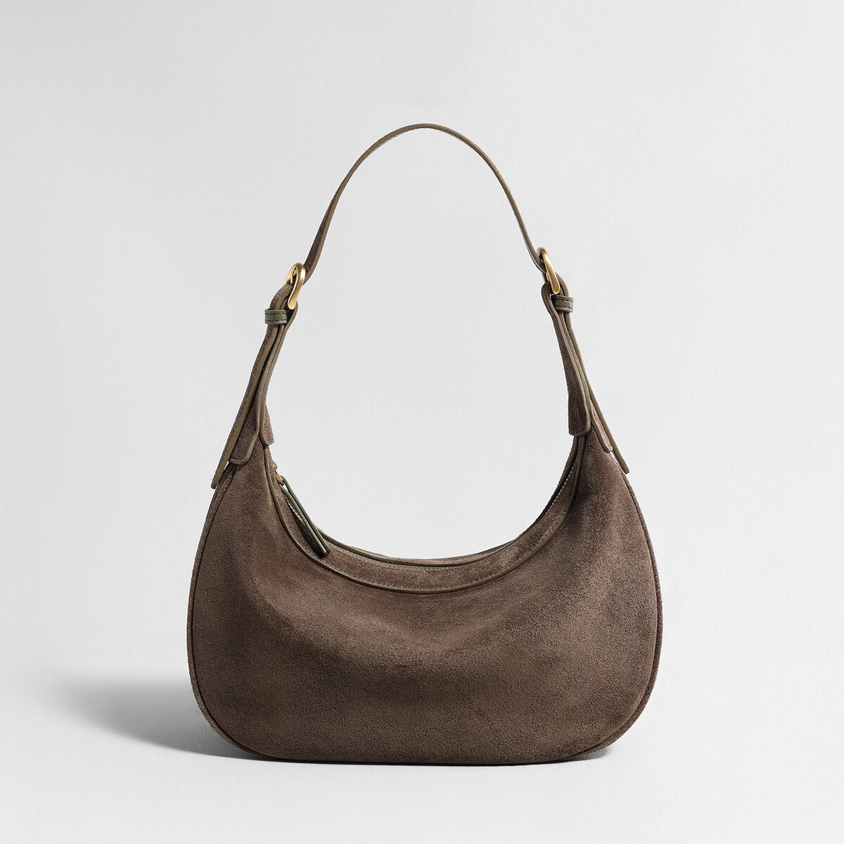 Suede Leather Crescent Hobo Bag – Dumpling-Inspired Silhouette with Adjustable Strap