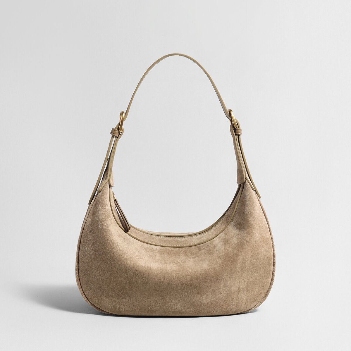 Suede Leather Crescent Hobo Bag – Dumpling-Inspired Silhouette with Adjustable Strap
