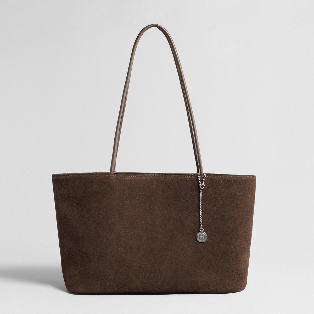 Suede Leather Large Tote Bag – Open-Top Shoulder Tote with Chain Coin Charm