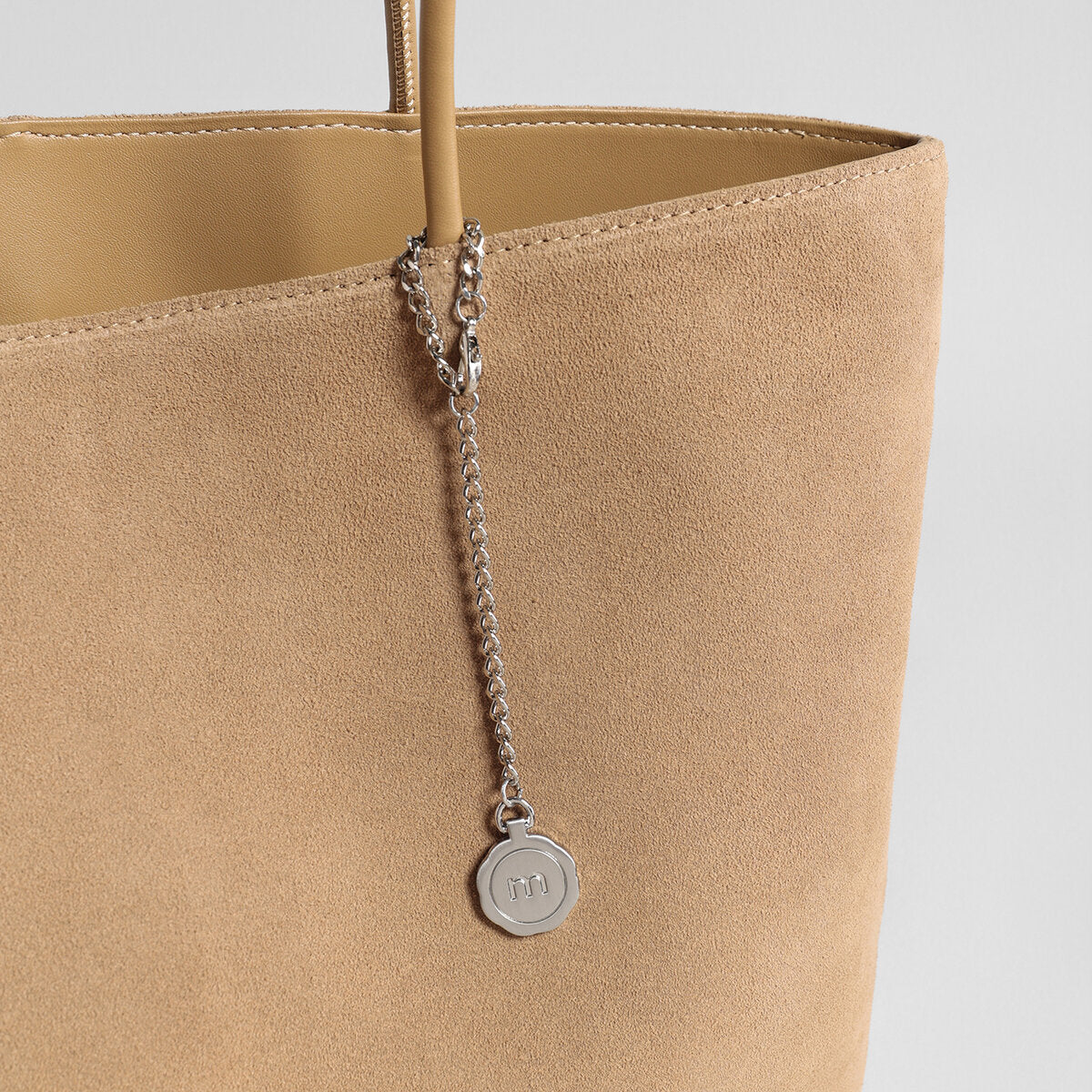 Suede Leather Large Tote Bag – Open-Top Shoulder Tote with Chain Coin Charm
