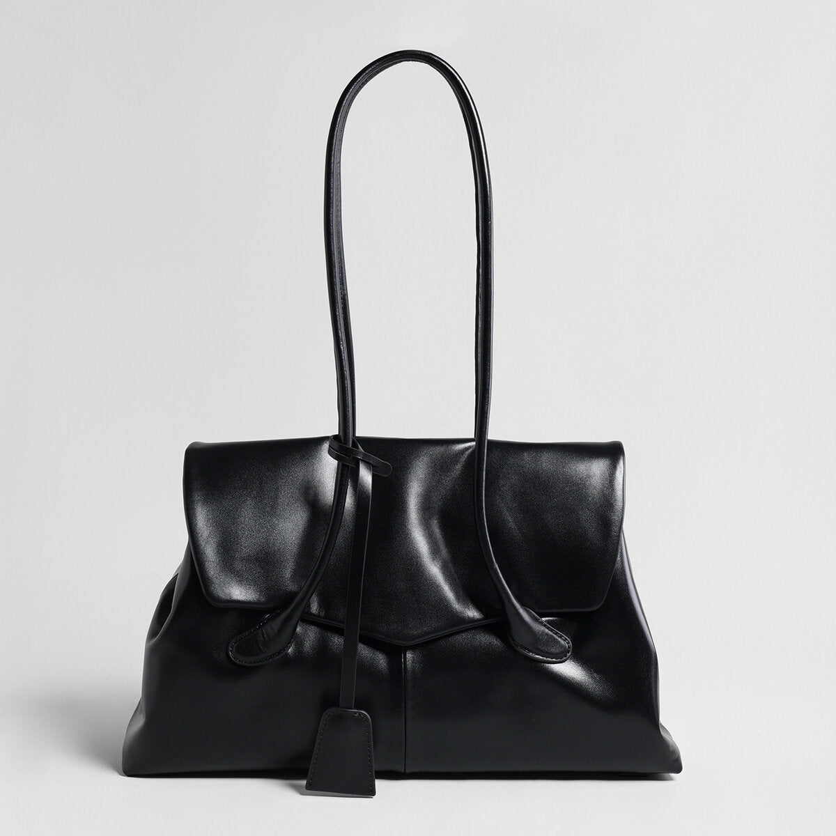 Suede Leather Oversized Tote Bag – Flap-Top Shoulder Bag with Knotted Handles